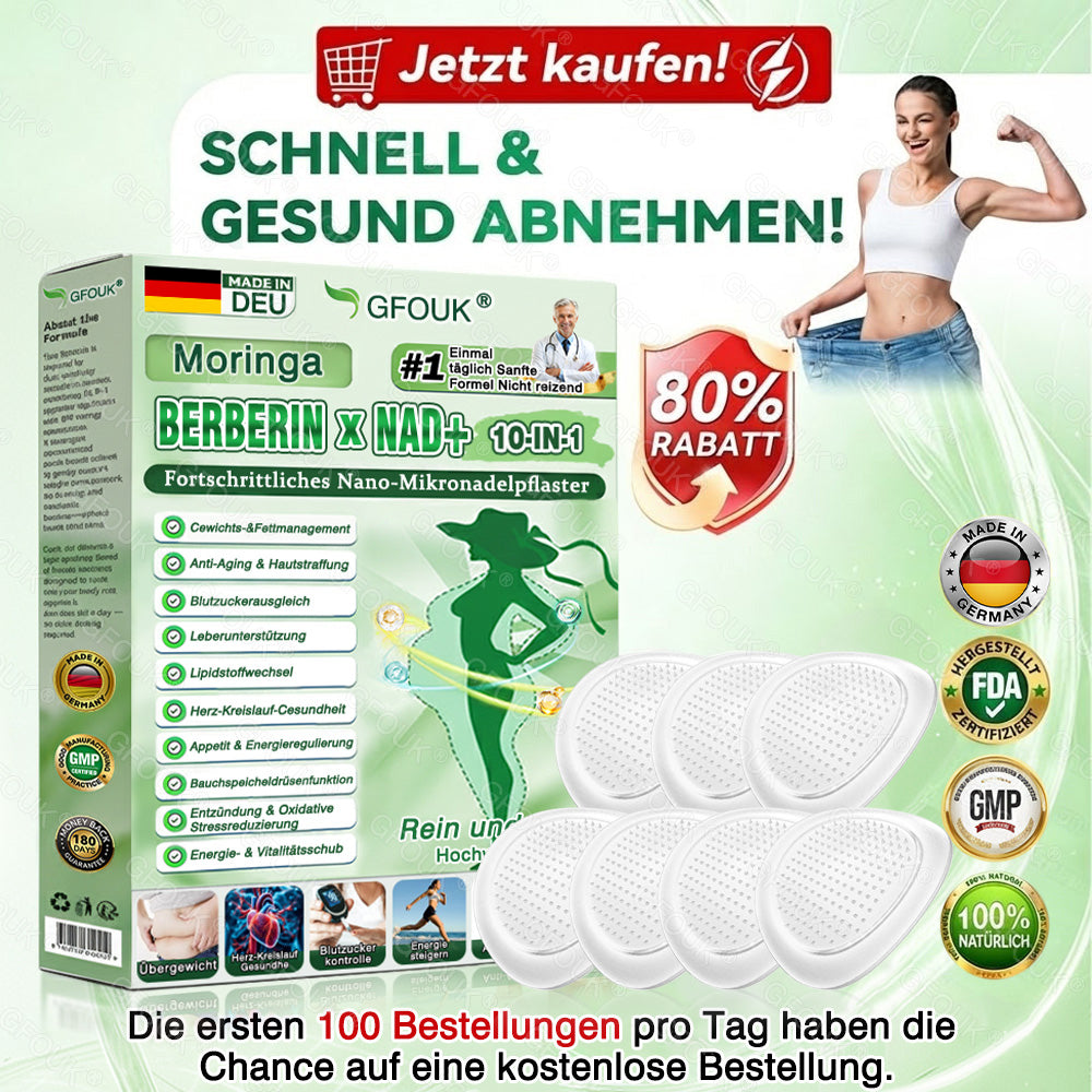 🫣🇩🇪Offizieller Shop | ✅ GFOUK® Moringa Berberinex NAD+ 10-in-1 Nano-Mikronadel-Patch (Nur einmal täglich, sichtbare Veränderungen in 7 Tagen) ✅ Für Übergewicht, lockere Haut, Diabetes, Schlafapnoe, Gelenkprobleme und mehr