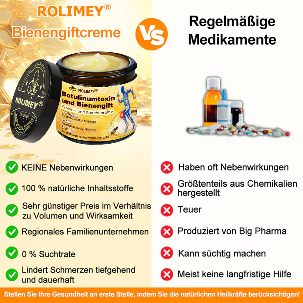 ✅ Offizieller Shop: Rolimey® Bienengift-Schmerzlinderungs Knochenheilungs Creme 👨‍⚕️(Reduzierung von Gelenkschwellungen, Schmerzen, Steifheit, Rötungen, Wärme, Muskelkater und Gelenkmüdigkeit)