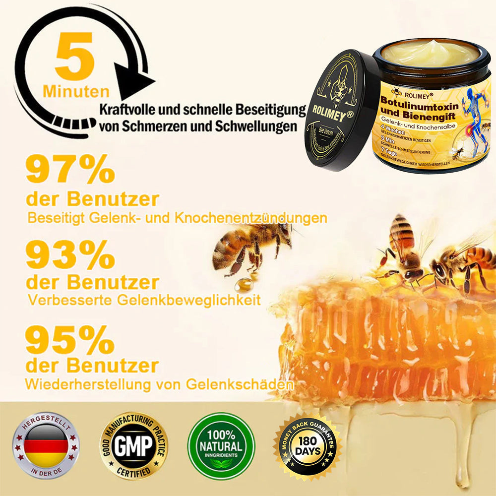 ✅ Offizieller Shop: Rolimey® Bienengift-Schmerzlinderungs Knochenheilungs Creme 👨‍⚕️(Reduzierung von Gelenkschwellungen, Schmerzen, Steifheit, Rötungen, Wärme, Muskelkater und Gelenkmüdigkeit)